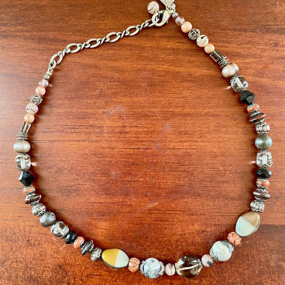 Desert Heart Mixed Bead Artisan Necklace – Neutral Stones & Glass